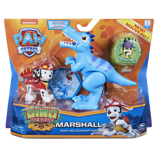 Paw Patrol Dino Rescue Figures and Mystery Dinosaur - Marshall and Velociraptor
