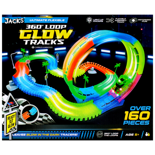 Jacks 360 Loop Glow Tracks with Light Up Car - 160 Piece Track