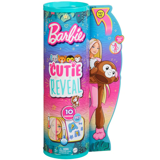 Barbie Cutie Reveal Jungle Series Doll with Monkey Costume & 10 Surprises